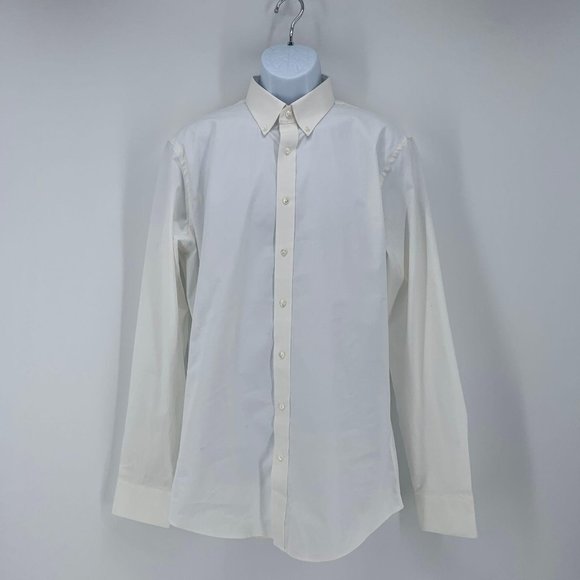 Nordstrom Men's Shop White Tech Smart Trim Fit Button Up Shirt Size 16 - Picture 1 of 10